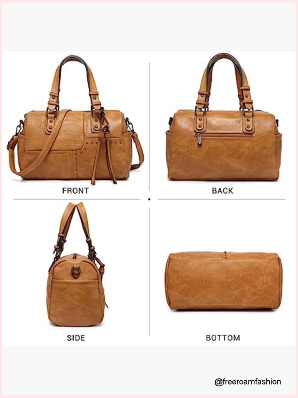 Soft Vegan Leather Barrel Hobo Bag Large Tote Satchel Crossbody Work